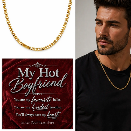 For My Hot Boyfriend 18k Gold Plated Cuban Chain Necklace With Personalised
