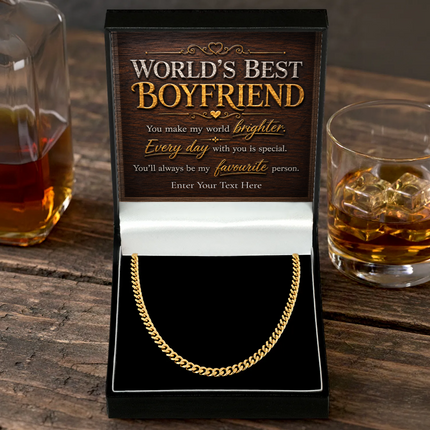 Worlds Best Boyfriend 18k Gold Plated Cuban Chain Necklace With Personalised