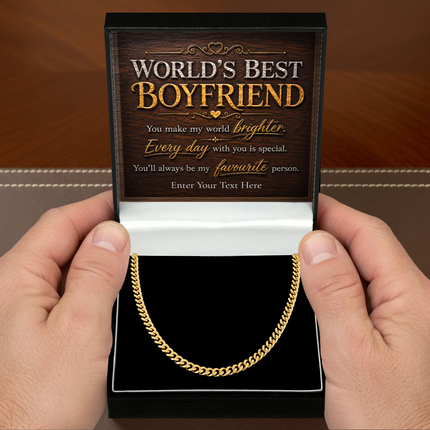 Worlds Best Boyfriend 18k Gold Plated Cuban Chain Necklace With Personalised