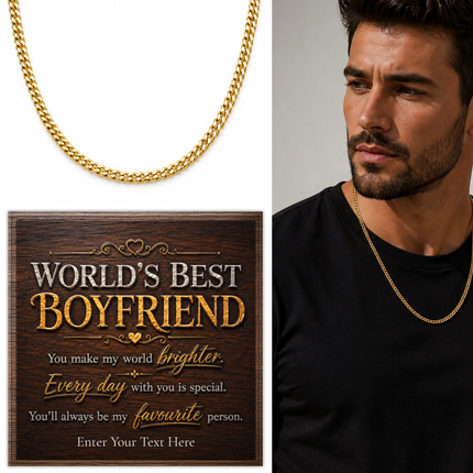 Worlds Best Boyfriend 18k Gold Plated Cuban Chain Necklace With Personalised