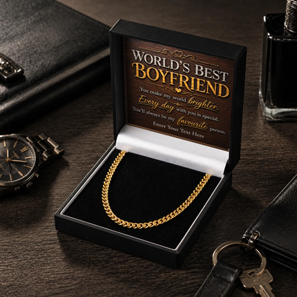 Worlds Best Boyfriend 18k Gold Plated Cuban Chain Necklace With Personalised