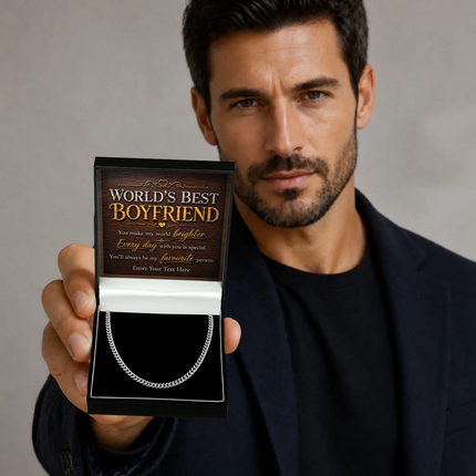 Worlds Best Boyfriend Stainless Steel Cuban Chain Necklace With Personalised