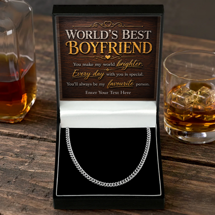 Worlds Best Boyfriend Stainless Steel Cuban Chain Necklace With Personalised