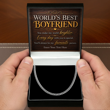 Worlds Best Boyfriend Stainless Steel Cuban Chain Necklace With Personalised