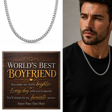 Worlds Best Boyfriend Stainless Steel Cuban Chain Necklace With Personalised