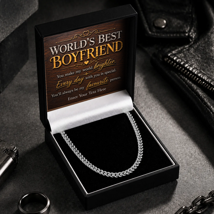 Worlds Best Boyfriend Stainless Steel Cuban Chain Necklace With Personalised