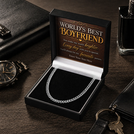Worlds Best Boyfriend Stainless Steel Cuban Chain Necklace With Personalised
