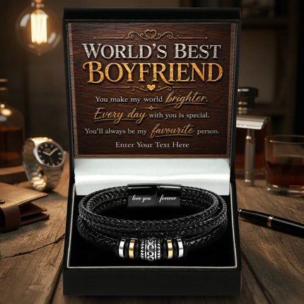 Worlds Best Boyfriend Eternal Bond Bracelet With Personalised Keepsake Box