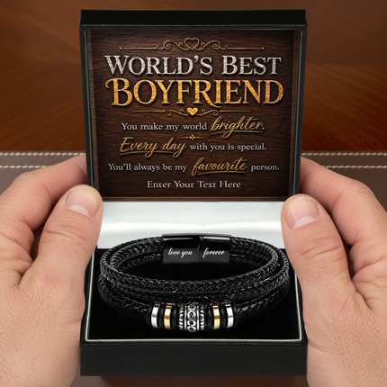 Worlds Best Boyfriend Eternal Bond Bracelet With Personalised Keepsake Box