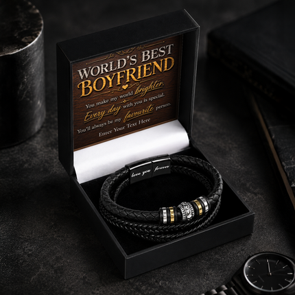 Worlds Best Boyfriend Eternal Bond Bracelet With Personalised Keepsake Box