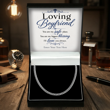 Loving  Boyfriend Stainless Steel Cuban Chain Necklace With Personalised