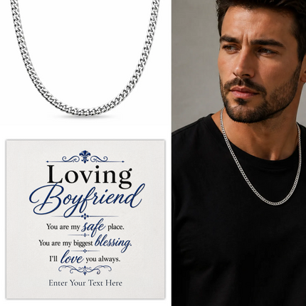 Loving  Boyfriend Stainless Steel Cuban Chain Necklace With Personalised