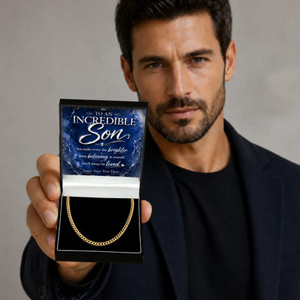 To An Incredible Son 18k Gold Plated Cuban Chain Necklace With Personalised