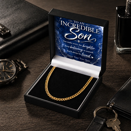 To An Incredible Son 18k Gold Plated Cuban Chain Necklace With Personalised