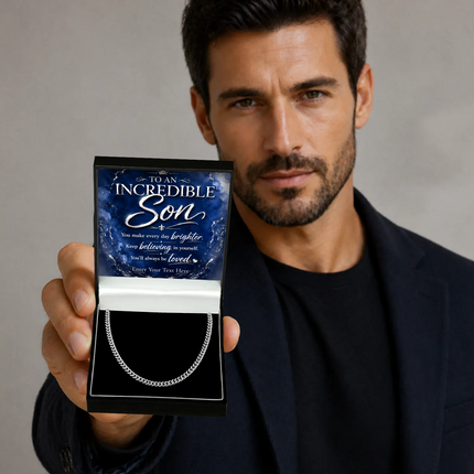 To An Incredible Son Stainless Steel Cuban Chain Necklace With Personalised