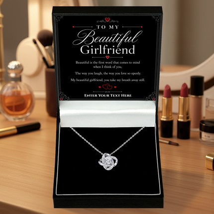 To My Beautiful Girlfriend Personalised Love Knot Necklace In Keepsake Box