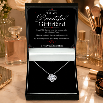 To My Beautiful Girlfriend Personalised Love Knot Necklace In Keepsake Box