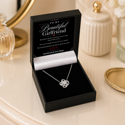 To My Beautiful Girlfriend Personalised Love Knot Necklace In Keepsake Box
