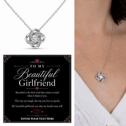 To My Beautiful Girlfriend Personalised Love Knot Necklace In Keepsake Box