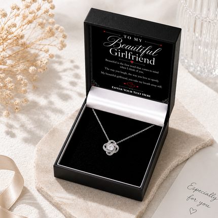 To My Beautiful Girlfriend Personalised Love Knot Necklace In Keepsake Box