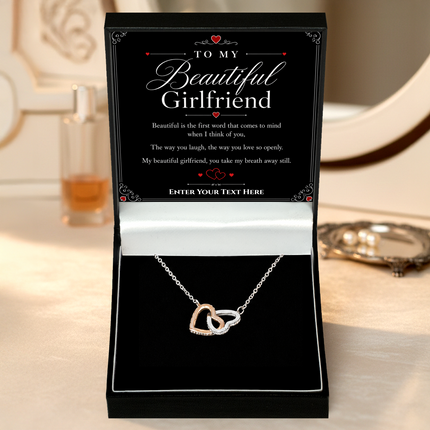 To My Beautiful Girlfriend Personalised Love Interlocking Hearts Necklace In Keepsake Box