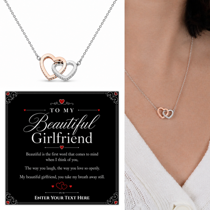 To My Beautiful Girlfriend Personalised Love Interlocking Hearts Necklace In Keepsake Box