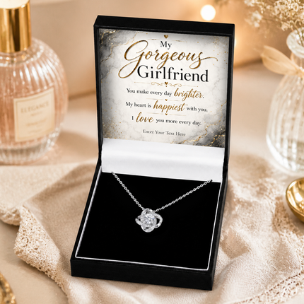 My Gorgeous Girlfriend Personalised Love Knot Necklace In Keepsake Box