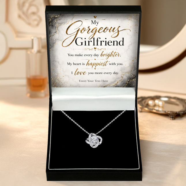 My Gorgeous Girlfriend Personalised Love Knot Necklace In Keepsake Box