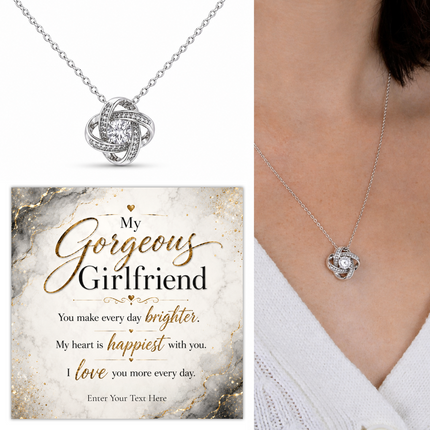 My Gorgeous Girlfriend Personalised Love Knot Necklace In Keepsake Box
