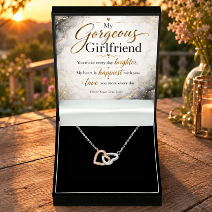 My Gorgeous Girlfriend Personalised Love Interlocking Hearts Necklace In Keepsake Box