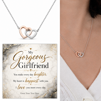My Gorgeous Girlfriend Personalised Love Interlocking Hearts Necklace In Keepsake Box