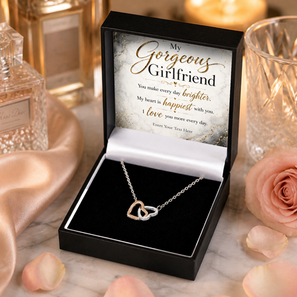 My Gorgeous Girlfriend Personalised Love Interlocking Hearts Necklace In Keepsake Box