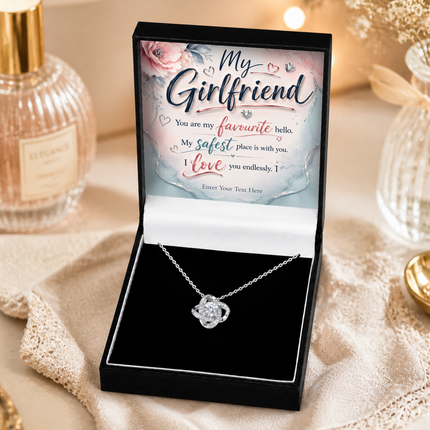 My Girlfriend Personalised Love Knot Necklace In Keepsake Box