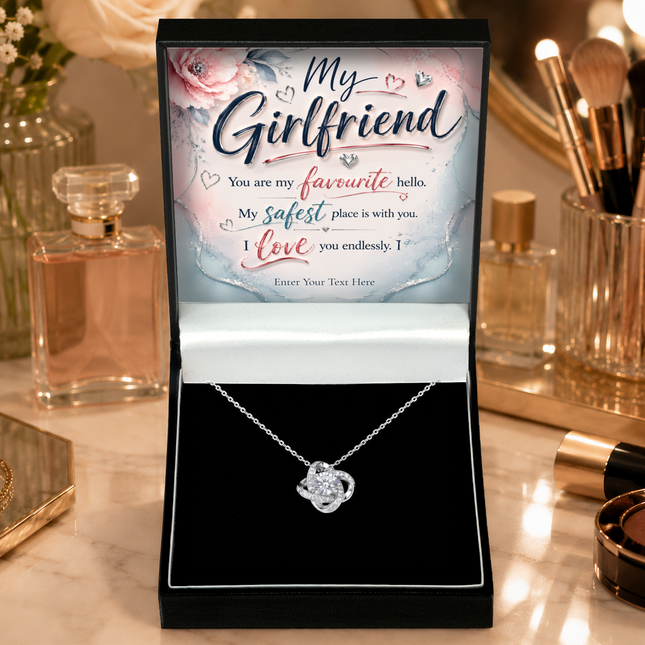 My Girlfriend Personalised Love Knot Necklace In Keepsake Box