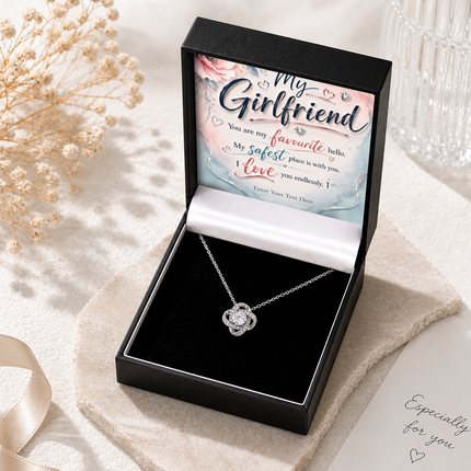 My Girlfriend Personalised Love Knot Necklace In Keepsake Box