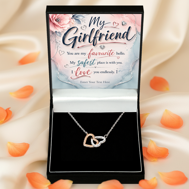 My Girlfriend Personalised Love Interlocking Hearts Necklace In Keepsake Box