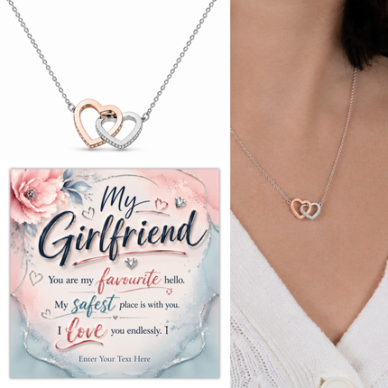 My Girlfriend Personalised Love Interlocking Hearts Necklace In Keepsake Box