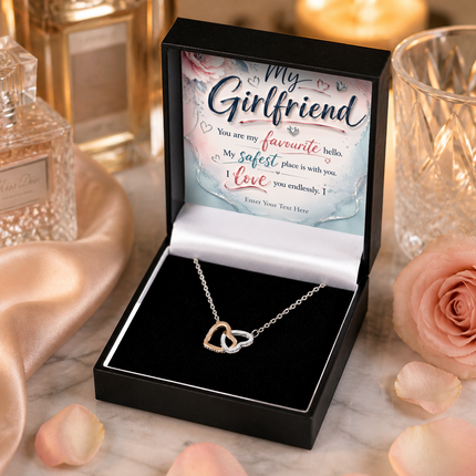 My Girlfriend Personalised Love Interlocking Hearts Necklace In Keepsake Box