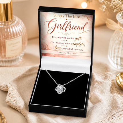 Simply The Best Girlfriend Personalised Love Knot Necklace In Keepsake Box