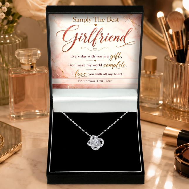 Simply The Best Girlfriend Personalised Love Knot Necklace In Keepsake Box