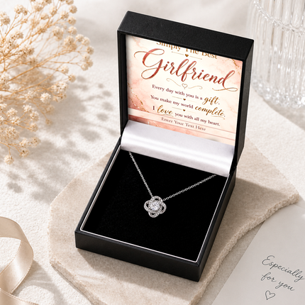 Simply The Best Girlfriend Personalised Love Knot Necklace In Keepsake Box