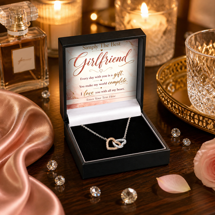 Simply The Best Girlfriend Personalised Love Interlocking Hearts Necklace In Keepsake Box