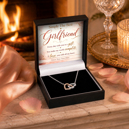 Simply The Best Girlfriend Personalised Love Interlocking Hearts Necklace In Keepsake Box