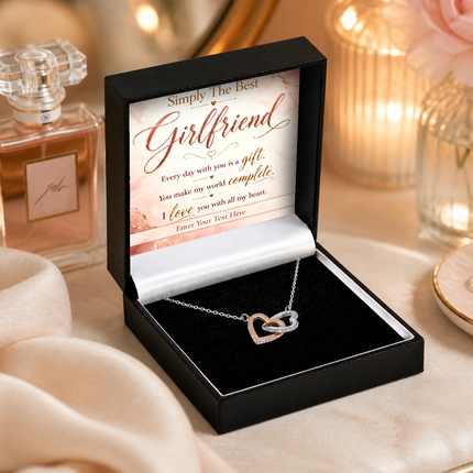 Simply The Best Girlfriend Personalised Love Interlocking Hearts Necklace In Keepsake Box