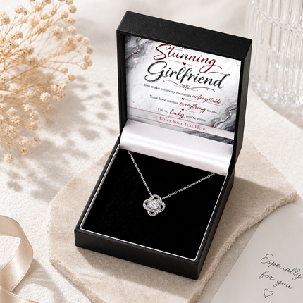 For A Stunning Girlfriend Personalised Love Knot Necklace In Keepsake Box