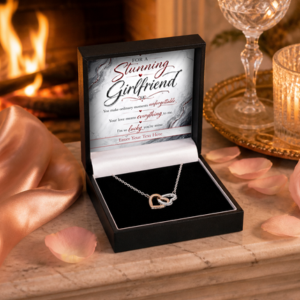 For A Stunning Girlfriend Personalised Love Interlocking Hearts Necklace In Keepsake Box