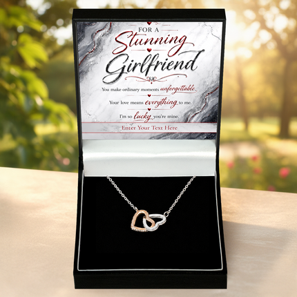 For A Stunning Girlfriend Personalised Love Interlocking Hearts Necklace In Keepsake Box
