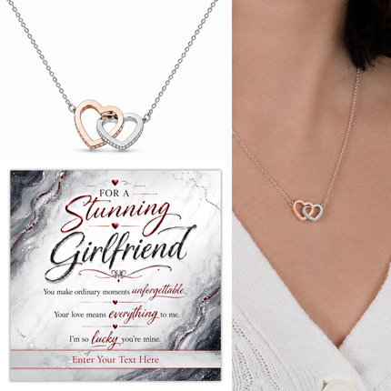 For A Stunning Girlfriend Personalised Love Interlocking Hearts Necklace In Keepsake Box