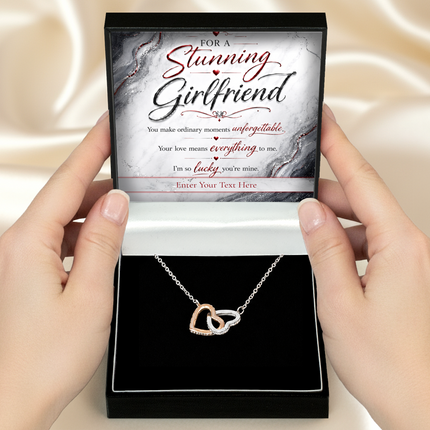 For A Stunning Girlfriend Personalised Love Interlocking Hearts Necklace In Keepsake Box