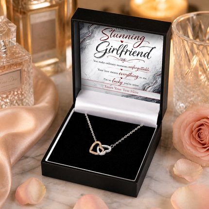 For A Stunning Girlfriend Personalised Love Interlocking Hearts Necklace In Keepsake Box